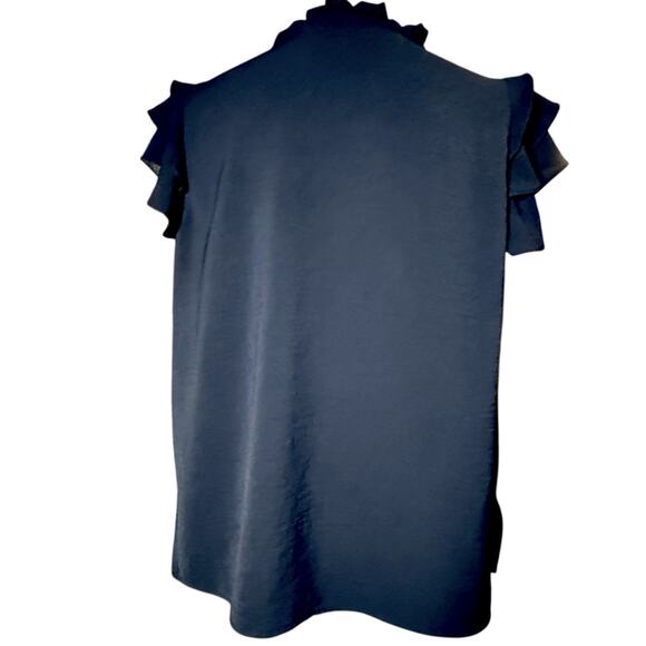 Adrianna Papell Women’s Black Flutter Short Sleeve Blouse Notch Neck Top Size L - Picture 3 of 9